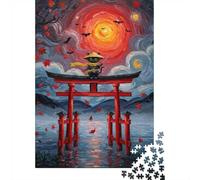 1000 Piece Jigsaw Puzzle for Adults, Black Cat Samurai Torii Gate | For calm afternoons: Adult jigsaw puzzle with 1000 pieces; when you want a longer activity without screens.