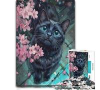 1000 Piece Jigsaw Puzzle for Adults, Black Cat Under Cherry Blossoms | Adult puzzle challenge on Sunday afternoons for screen-free time.