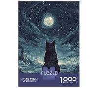 1000 Piece Jigsaw Puzzle for Adults, Black Cat Under The Moon Artwork, Relaxing Puzzle Experience, for Puzzle Lovers, Pieces, 52x38cm/1000pcs