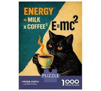 1000 Piece Jigsaw Puzzle for Adults Black Cat with Coffee And Equation Jigsaw Toy Wall Decor Difficult Hard Unique Gifts for Birthday And Christmas 38x26cm/1000pcs
