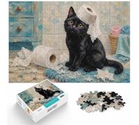 1000 Piece Jigsaw Puzzle for Adults, Black Cat with Toilet Paper Hat | Adult puzzle challenge on Sunday afternoons for screen-free time.