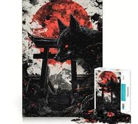 1000 Piece Jigsaw Puzzle for Adults Black Fox And Red Moon Clean Edge Game, Logic Skill Play, Idle Play Game, Xmas Art Display (38x52cm)