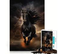1000 Piece Jigsaw Puzzle for Adults Black Horse Galloping Clean Edge Game, Logic Skill Play, Idle Play Game, Xmas Art Display (38x52cm)