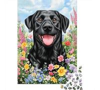 1000 Piece Jigsaw Puzzle for Adults, Black Lab in Flowers, 52x38cm/1000pcs, Shared Puzzle Activity, Weekend Leisure And Weekend Downtime