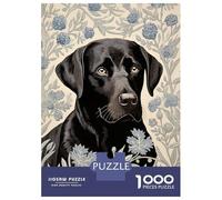 1000 Piece Jigsaw Puzzle for Adults Black Labrador in Floral Pattern Adult Jigsaw Puzzle Toy Wall Decor Precision Cutting Unique Gifts for Birthday And Christmas 52x38cm/1000pcs