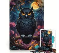 1000 Piece Jigsaw Puzzle for Adults Black Owl Under Full Moon Clean Edge Game, Logic Skill Play, Idle Play Game, Xmas Art Display (38x26cm)