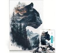 1000 Piece Jigsaw Puzzle for Adults Black Panther Mountain Double Exposure, Practical Game, Stress Reliever, Deal As Gifts for The Whole Family 50x75cm