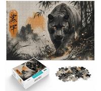 1000 Piece Jigsaw Puzzle for Adults, Black Panther with Bamboo and Text | For longer indoor activities, this adult jigsaw puzzle with 1000 pieces can be enjoyed across several sessions.