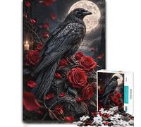 1000 Piece Jigsaw Puzzle for Adults, Black Raven Red Roses Moon | For screen-free leisure: Adult jigsaw puzzle with 1000 pieces brings a classic challenge to rainy-day downtime.