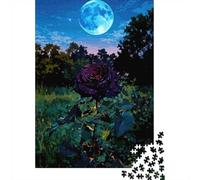 1000 Piece Jigsaw Puzzle for Adults, Black Rose Under A Blue Moon, 52x38cm/1000pcs, Shared Puzzle Activity, Relaxing Evenings And Weekend Downtime