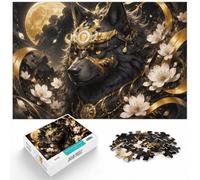 1000 Piece Jigsaw Puzzle for Adults, Black Rottweiler Dog with Gold Accents | For jigsaw fans who prefer a longer challenge: Adult jigsaw puzzle with 1000 pieces fits calm indoor leisure.