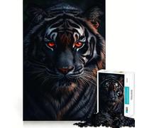 1000 Piece Jigsaw Puzzle for Adults Black Tiger with Fiery Eyes Clean Edge Game, Logic Skill Play, Idle Play Game, Xmas Art Display (38x52cm)