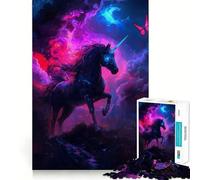 1000 Piece Jigsaw Puzzle for Adults Black Unicorn in Nebula Clean Edge Game, Logic Skill Play, Idle Play Game, Xmas Art Display (38x26cm)