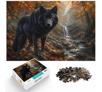1000 Piece Jigsaw Puzzle for Adults, Black Wolf Portrait with Autumn Leaves | For a calm home hobby, this adult jigsaw puzzle with 1000 pieces offers a longer challenge for patient puzzlers.