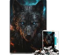 1000 Piece Jigsaw Puzzle for Adults, black wolf with blue eyes-1 | Enjoy a jigsaw challenge for adults on rainy days for steady concentration.