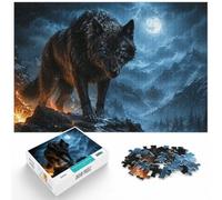 1000 Piece Jigsaw Puzzle for Adults, black wolf with blue eyes | Adult jigsaw puzzle with 1000 pieces; for a gift that can be enjoyed well beyond the holidays.