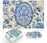 1000 Piece Jigsaw Puzzle for Adults, Blue and White Floral Oval Design | For a patient pastime: Adult jigsaw puzzle with 1000 pieces offers a break from digital entertainment.