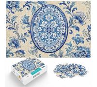 1000 Piece Jigsaw Puzzle for Adults, Blue and White Floral Oval Design | For piece-by-piece progress: Adult jigsaw puzzle with 1000 pieces; for a satisfying activity at home.