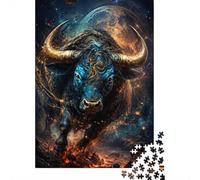1000 Piece Jigsaw Puzzle for Adults, Blue Bull Golden Horns Planet