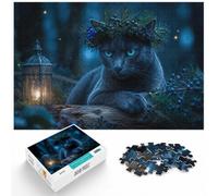 1000 Piece Jigsaw Puzzle for Adults, Blue Cat with Berry Wreath