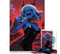 1000 Piece Jigsaw Puzzle for Adults Blue Demon Girl in Red Landscape Clean Edge Game, Logic Skill Play, Idle Play Game, Xmas Art Display (38x52cm)