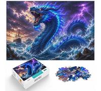 1000 Piece Jigsaw Puzzle for Adults, Blue Dragon in Stormy Seas | For calm afternoons, this adult jigsaw puzzle with 1000 pieces combines concentration with relaxation.