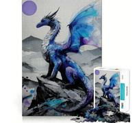 1000 Piece Jigsaw Puzzle for Adults Blue Dragon on Mountain Peak Clean Edge Game, Logic Skill Play, Idle Play Game, Xmas Art Display (38x52cm)