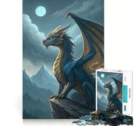 1000 Piece Jigsaw Puzzle for Adults Blue Dragon on Mountain Peak Clean Edge Game, Logic Skill Play, Idle Play Game, Xmas Art Display (50x75cm)
