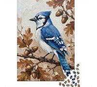 1000 Piece Jigsaw Puzzle for Adults, Blue Jay on Oak Branch with Acorns, 52x38cm/1000pcs, Gift for Puzzle Lovers, Family Activity And Couples And Families