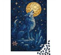 1000 Piece Jigsaw Puzzle for Adults, Blue Wolf Howling at The Moon, 70x50cm/1000pcs, Shared Puzzle Activity, Weekend Leisure And Friends And Family