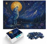 1000 Piece Jigsaw Puzzle for Adults, Blue Wolf Howling at the Moon | Indoor activity for adults during holidays for rewarding progress.