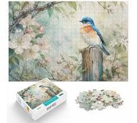 1000 Piece Jigsaw Puzzle for Adults, Bluebird on Branch with Flowers | For Christmas and winter evenings, this adult jigsaw puzzle with 1000 pieces creates puzzle time on colder days.