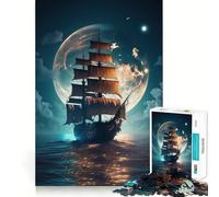 1000 Piece Jigsaw Puzzle for Adults Boat Moon Night Clean Edge Game, Logic Skill Play, Idle Play Game, Xmas Art Display (50x75cm)