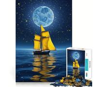 1000 Piece Jigsaw Puzzle for Adults Boat Night Moon Clean Edge Game, Logic Skill Play, Idle Play Game, Xmas Art Display (50x75cm)