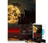 1000 Piece Jigsaw Puzzle for Adults Boat Night Moon Clean Edge Game, Logic Skill Play, Idle Play Game, Xmas Art Display (38x26cm)