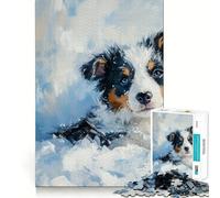 1000 Piece Jigsaw Puzzle for Adults Border Collie Puppy in Snow Painting Clean Edge Game, Logic Skill Play, Idle Play Game, Xmas Art Display (50x75cm)