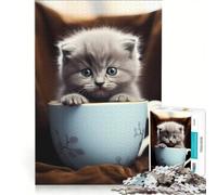 1000 Piece Jigsaw Puzzle for Adults British Shorthair Kitten, Brain Teaser Game, Precision Cutting, Artists Collection, Fine Art 50x75cm