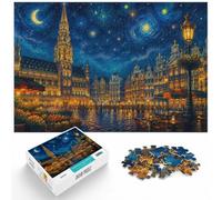 1000 Piece Jigsaw Puzzle for Adults, Brussels Belgium Night Cityscape | For relaxed weekends at home, this adult jigsaw puzzle with 1000 pieces can be enjoyed across several sessions.