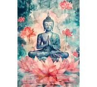 1000 Piece Jigsaw Puzzle for Adults Buddha Statue Meditating Monk with Lotus Flower Reflection Buddhist Art Spiritual Zen Meditation Home Decor Gift 27.5x19.7 Inch