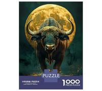 1000 Piece Jigsaw Puzzle for Adults Bull Buffalo Africa Under Full Moon Teenager Puzzles Relaxing Games Enhance Memory Unique Gifts for Birthday And Christmas 52x38cm/1000pcs