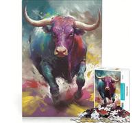 1000 Piece Jigsaw Puzzle for Adults Bull on The Desert Run, Brain Teaser Game, Precision Cutting, Artists Collection, Fine Art 50x75cm