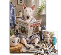 1000 Piece Jigsaw Puzzle for Adults, Bull Terrier Dog Reading Newspaper | For adults who enjoy puzzles over the holidays: Adult jigsaw puzzle with 1000 pieces offers a classic activity for Christmas.