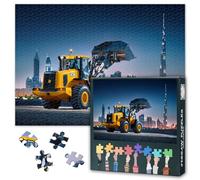 1000 Piece Jigsaw Puzzle for Adults Bulldozer Heavy Machinery at City Construction Site Night View Urban Landscape Wall Art Decor Challenging Paper Puzzles for Home or Office, 27.5x19.7 Inch