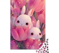 1000 Piece Jigsaw Puzzle for Adults, Bunnies in Tulips, 70x50cm/1000pcs, Thoughtful Gift Idea, Relaxing Indoor Activity And Quiet Weekends