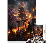 1000 Piece Jigsaw Puzzle for Adults Burning Temple with Samurai 1000 Piece Jigsaws Educational Games Art Work Gifts Family Activities (38x52cm)