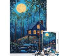 1000 Piece Jigsaw Puzzle for Adults Cabin in The Woods at Night Fun Games Stress Reliever Home Decoration Toys Enhance Love between Couples (50x75cm)