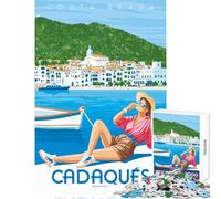 1000 Piece Jigsaw Puzzle for Adults Cadaqués Costa Brava Poster Fun Interactive Family Experience Wonderful Holiday Giftsing Choice (38x26cm)
