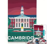 1000 Piece Jigsaw Puzzle for Adults Cambridge Massachusetts Illustration, Relaxing Games, Difficult And Challenge, Unique Birthday And Gifts 50x75cm