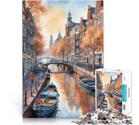 1000 Piece Jigsaw Puzzle for Adults Canal Scene in Amsterdam Schwierig Schwer Heimdekoration Spielzeug38x26cm