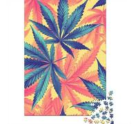1000 Piece Jigsaw Puzzle for Adults, Cannabis Leaves Blue Pink Yellow